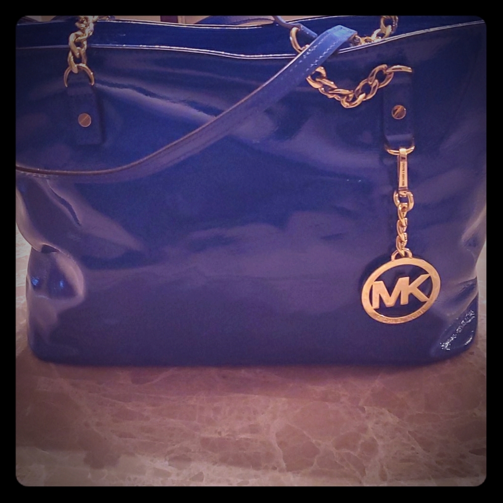 Blue Patent leather totes MK purse